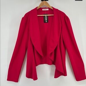 Doublju Vibrant Red Spring  Open Front Draped  Blazer Women's Size 3X NWT